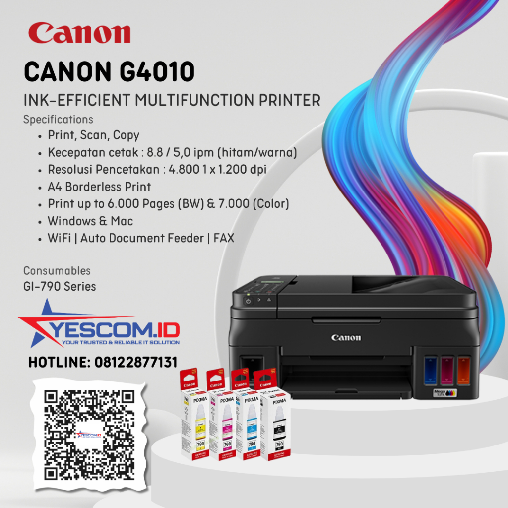 Canon G4010 Inktank All-in-One Printer | Print, Scan, Copy, WiFi, ADF, FAX