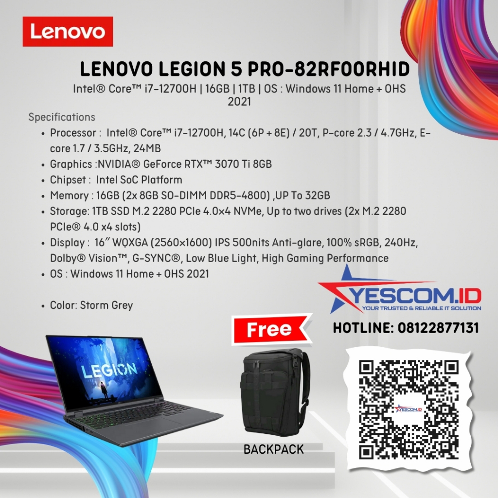 Lenovo Legion 5i Pro 16IAH7H-82RF00RHID /Core i7-12700H/Storm Grey