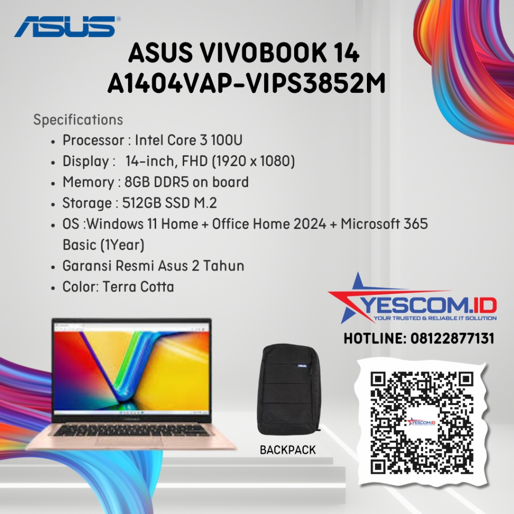 Asus Vivobook 14 A1404VAP-VIPS3852M/ Intel Core 3 100U/ 8GB/ SSD 512GB/ 14 inch/ W11+OH2024