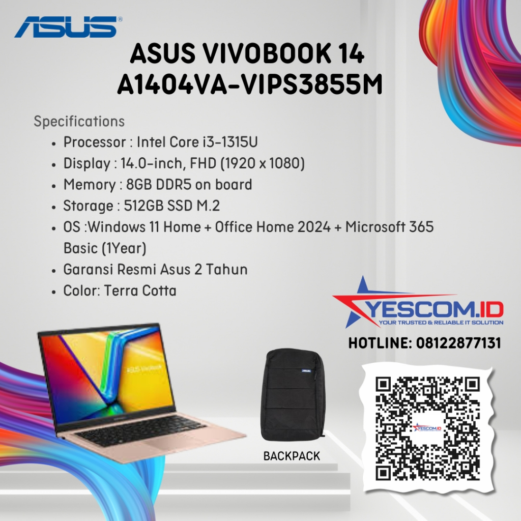 Asus Vivobook 14 A1404VA-VIPS3855M/ Intel Core i3-1315U/ 8GB /SSD 512GB /14 inch / W11+2024
