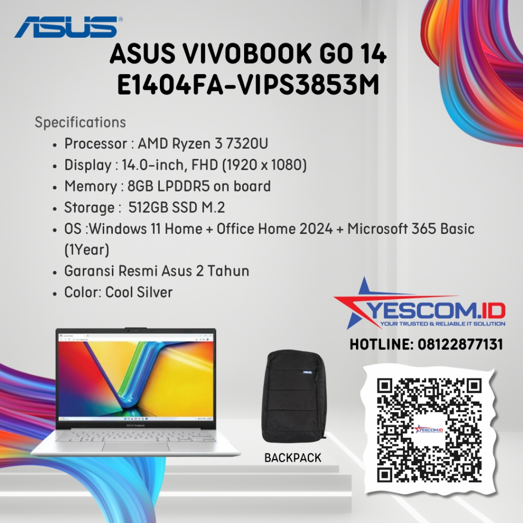 Asus Vivobook Go 14 E1404FA-VIPS3853M/ AMD Ryzen 3 7320U/ 8GB /SSD 512GB /14inch / W11+OH2024