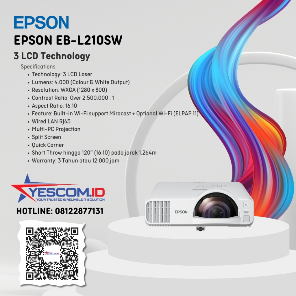 Proyektor EPSON EB-L210SW EBL210SW L210SW WXGA Laser Short Throw Resmi