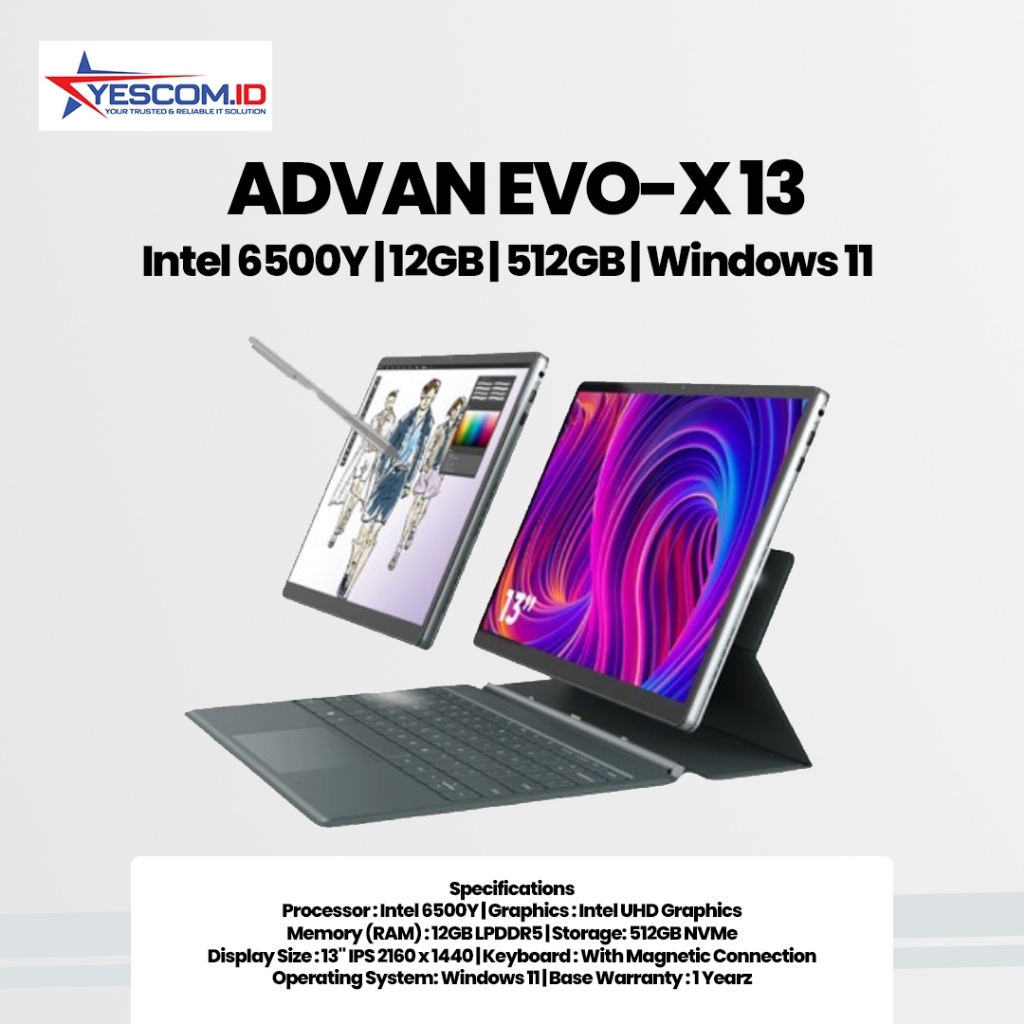 Advan Evo-X 13 2in1 Intel Pentium Gold 6500Y /12GB /SSD 256GB /13 inch 3K IPS/ TouchScreen /W11